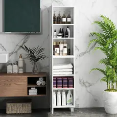 HOMCOM Tall Bathroom Cabinet, Freestanding Bathroom Cabinet with Adjustable Shelves and Double Doors - 6