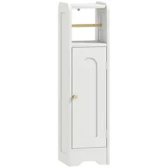 HOMCOM Small Bathroom Storage Cabinet with Toilet Roll Holder - White - 1