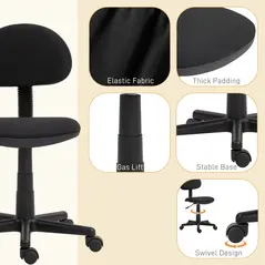 HOMCOM Small Armless Office Chair - Black - 5