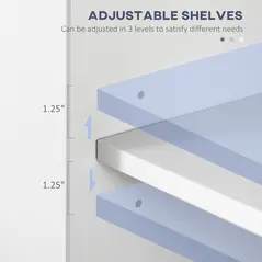 HOMCOM Tall Freestanding Bathroom Cabinet Retro Shutters w/ 3 Compartments Shelves Elevated Base Narrow Organiser White 60L x 30W x 182.5H cm - 6
