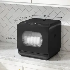 HOMCOM Table Top Dishwasher with Built-in 6L Water Tank, Mini Countertop Dishwasher with 6 Programs, 4 Place Settings, Black - 3