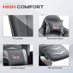 HOMCOM Small Leather Massage Recliner Chair with Ergonomic High Back Retractable Footrest Headrest Work Break Grey - 6