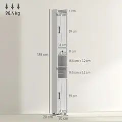 HOMCOM Tall Bathroom Cabinet, Farmhouse Slim Bathroom Storage Cabinet with Barn Doors, Toilet Paper Roll Holder, Drawer and Adjustable Shelves, Narrow Bathroom Storage Unit, 20 x 20 x 185cm, White - 3