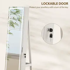 HOMCOM Storage Jewellery Cabinet, with Mirror and Lights - White - 7