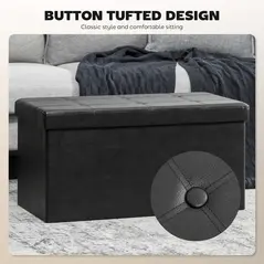 HOMCOM Storage Ottoman Bench, 89L PU Leather Folding Foot Rest Stool, End of Bed Bench, Easy Assembly, for Living Room, Bedroom, Entryway, Black - 4