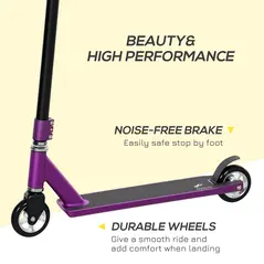 HOMCOM Stunt Scooter, 360° Entry Level Tricks Scooter w/ Lightweight Aluminium Deck and ABEC 7 Bearing, For Age 14+ Beginners, Purple - 6