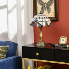 HOMCOM Stained Glass Table Lamp, Handmade Antique Bedside Lamp, Decorative Night Light for Bedroom, Living room, Home, Nightstand - 7