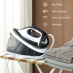 HOMCOM Steam Generator Iron, Energy-Saving, Self-Cleaning, Powerful Vertical Steam, Automatic Shut-Off, Ceramic Non-stick Soleplate, Large 1.5L Detachable Water Tank, 8 Bar, c, Blue - 4