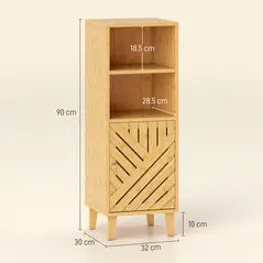 HOMCOM Slim Bathroom Cabinet with Bamboo Door and Legs, Narrow Bathroom Storage Cabinet, Freestanding Storage Cupboard with Open Compartments, 32 x 30 x 90 cm, Natural Wood Finish - 3