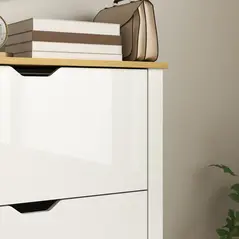 HOMCOM Slim Shoe Cabinet, Narrow Shoe Cupboard with 3 Flip Drawers, Adjustable Shelves for 18 Pairs of Shoes, High Gloss White - 9