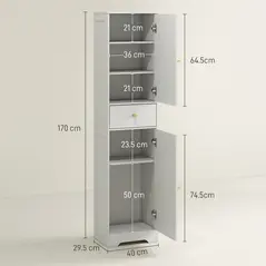 HOMCOM Tall Bathroom Cabinet with Arched Doors - White - 3