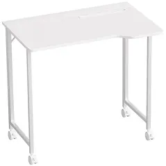HOMCOM Small Folding Desk, with Wheels - White Wood-Effect - 1