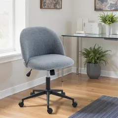 HOMCOM Teddy Fleece Office Chair with Wheels - Grey - 2