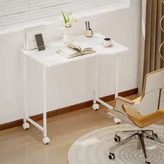 HOMCOM Small Folding Desk, with Wheels - White Wood-Effect - 7
