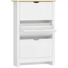 HOMCOM Slim Shoe Cabinet, Narrow Shoe Cupboard with 3 Flip Drawers, Adjustable Shelves for 18 Pairs of Shoes for Hallway, White - 1