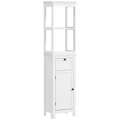 HOMCOM Tall Bathroom Cabinet, Slim Bathroom Storage Cabinet with 2 Open Shelves, Soft Close Door and Drawer, Adjustable Shelf, Narrow Cupboard Storage Unit, White - 1