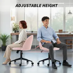 HOMCOM Teddy Fleece Office Chair with Wheels - Light Pink - 6