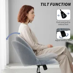 HOMCOM Teddy Fleece Office Chair with Wheels - Grey - 5