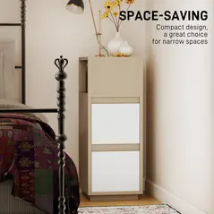 HOMCOM Slim Bedside Table, Narrow Bedside Cabinet with Open Shelf and 2 Drawers for Bedroom, Living Room, Natural Wood Finish - 6