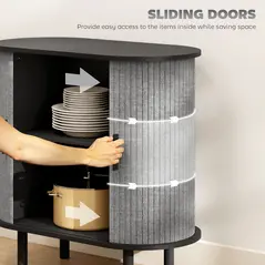 HOMCOM Tambour Sideboard with Fluted Sliding Doors, Modern Kitchen Cupboard with Storage Shelves and Wooden Legs, Grey - 5