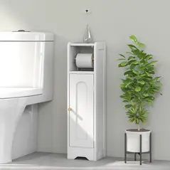 HOMCOM Small Bathroom Storage Cabinet with Toilet Roll Holder - White - 2