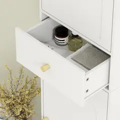 HOMCOM Tall Bathroom Cabinet with Arched Doors - White - 9