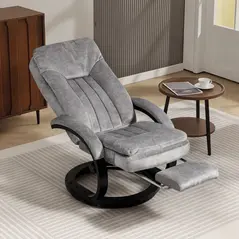 HOMCOM Swivel Recliner Chair with Footrest, Manual Recliner Armchair with Wooden Base, Plush Velvet Upholstered Reclining Chair for Living Room, Bedroom, Office, Grey - 2