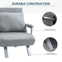 HOMCOM Suedette Adjustable Back Futon Sofa Chair - Grey - 7
