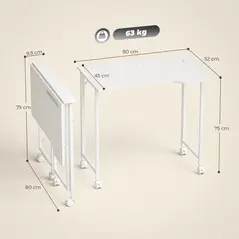 HOMCOM Small Folding Desk, with Wheels - White Wood-Effect - 3
