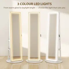 HOMCOM Storage Jewellery Cabinet, with Mirror and Lights - White - 6