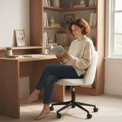 HOMCOM Teddy Fleece Office Chair with Wheels - Cream White - 8