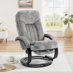 HOMCOM Swivel Recliner Chair with Footrest, Manual Recliner Armchair with Wooden Base, Plush Velvet Upholstered Reclining Chair for Living Room, Bedroom, Office, Grey - 8