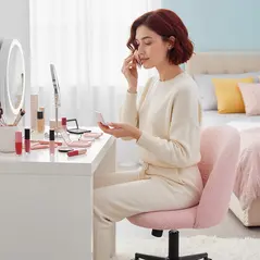 HOMCOM Teddy Fleece Office Chair with Wheels - Light Pink - 9