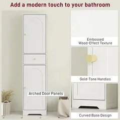 HOMCOM Tall Bathroom Cabinet with Arched Doors - White - 6