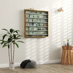 HOMCOM Six Shelf Display Cabinet, with Glass Doors - Brown - 2