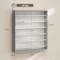 HOMCOM Six Shelf Display Cabinet, with Glass Doors - Graphite Wood Effect - 3