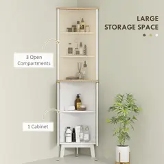 HOMCOM Tall Bathroom Storage Cabinet, Slim Bathroom Storage Unit with Doors and Adjustable Shelves, Freestanding Bathroom Cabinet with Curved Profile Design, White - 5