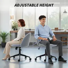 HOMCOM Teddy Fleece Office Chair with Wheels - Grey - 6