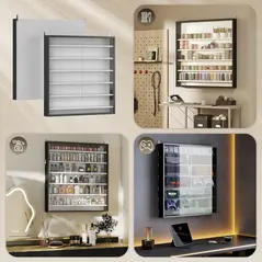 HOMCOM Six Shelf Display Cabinet, with Glass Doors - Black and White - 7