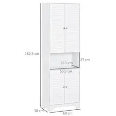 HOMCOM Tall Freestanding Bathroom Cabinet Retro Shutters w/ 3 Compartments Shelves Elevated Base Narrow Organiser White 60L x 30W x 182.5H cm - 3