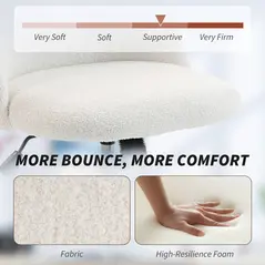 HOMCOM Teddy Fleece Office Chair with Wheels - Cream White - 4