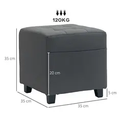 HOMCOM Square Footstool, Small Ottoman with Side Pocket, Linen Fabric Footrest Foot Stool with Rubber Wood Legs and Padded Seat for Living Room, Bedroom, Entryway, 35 x 35 x 35cm, Grey - 3