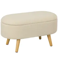 HOMCOM Teddy Fleece Storage Ottoman - Cream White - 1