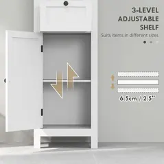 HOMCOM Tall Bathroom Cabinet, Slim Bathroom Storage Cabinet with 2 Open Shelves, Soft Close Door and Drawer, Adjustable Shelf, Narrow Cupboard Storage Unit, White - 5