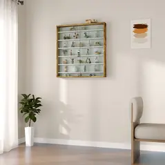 HOMCOM Six Shelf Display Cabinet, with Glass Doors - Brown - 8