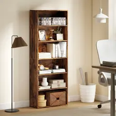 HOMCOM Six Shelf Bookcase - Rustic Brown - 2
