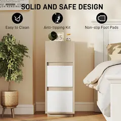 HOMCOM Slim Bedside Table, Narrow Bedside Cabinet with Open Shelf and 2 Drawers for Bedroom, Living Room, Natural Wood Finish - 8