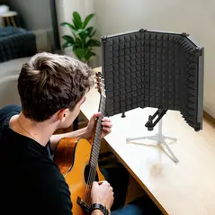 HOMCOM Studio Microphone Isolation Shield, Foldable Adjustable Recording Studio Equipment, 3-Panel High Density Absorbent Foam Shield with 3/8" Threaded Mount, Black - 2