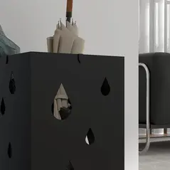 HOMCOM Steel Umbrella Stand, Square Umbrella Holder with 4 Hooks and Removable Drip Tray, Hollowed Umbrella Basket for Hallway, Black - 7