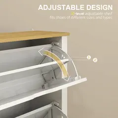 HOMCOM Slim Shoe Cabinet, Narrow Shoe Cupboard with 3 Flip Drawers, Adjustable Shelves for 18 Pairs of Shoes, High Gloss White - 5